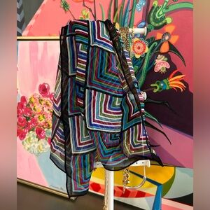 Vintage Elaine Gold Square Silk Scarf Black Purple Geometric | Collection XIIX